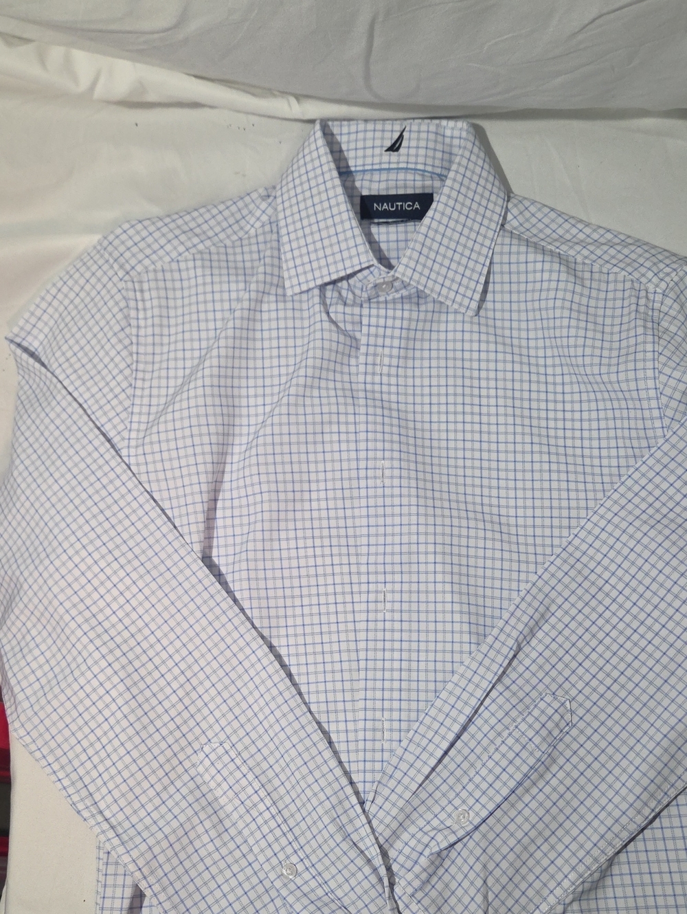 Nautica White Dress Shirt with Blue Windowpane Grid